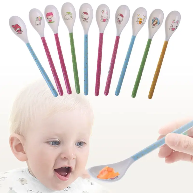 Детская ложка с длинной ручкой для кормления новорожденных младенцев Мультяшные