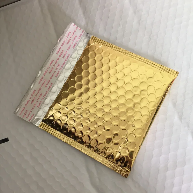 Bolsa de papel de aluminio con burbujas para regalo, bolsa de embalaje met&aacute;lica dorada de 15x13cm (5,91 ''x 5,12), 600 piezas-2