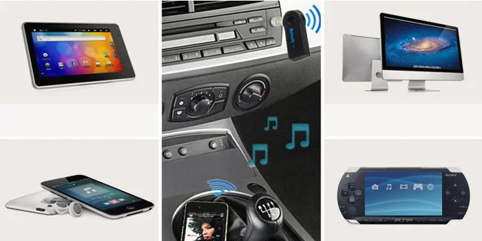 Bluetooth автомобильный Беспроводной приемник для автомобиля музыка, аудио, Bluetooth адаптер Автомобильный плеер разъём подачи внешнего сигнала Aux-in 3,5 мм A2dp для телефона громкой связи