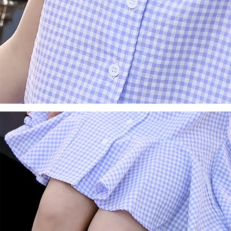 Мода 2020 клетчатые рубашки в стиле платья для школьниц новые синие блузки топ