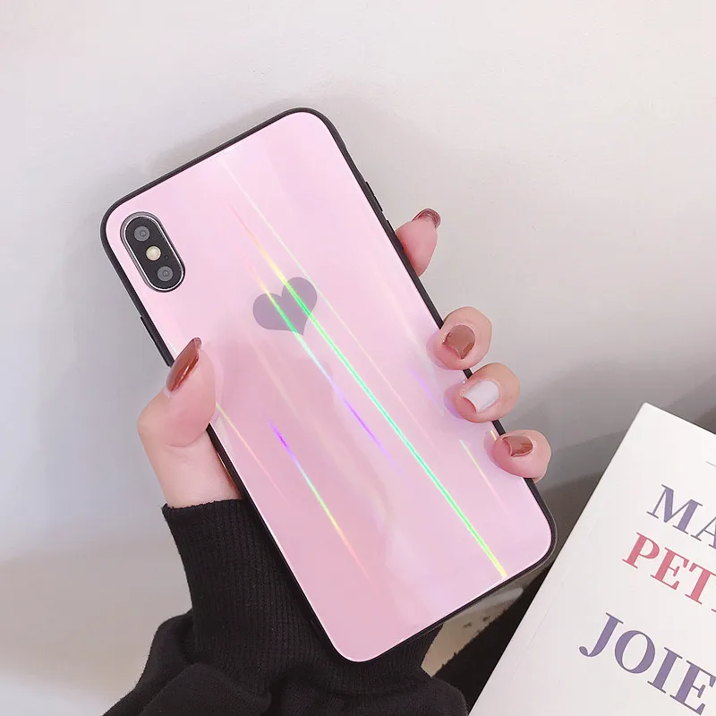 Чехол с лазером Aurora для iPhone X XR XS Max 7 6 6S Plus роскошный чехол из закаленного стекла