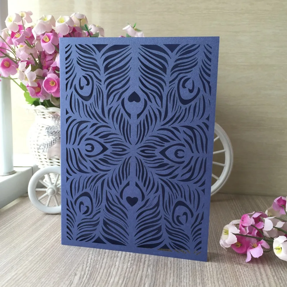 

50pcs Navy Blue Color Party Holiday Greeting Blessing Card Wedding Birthday Invitation Card With Laser Cut shimmer paper craft