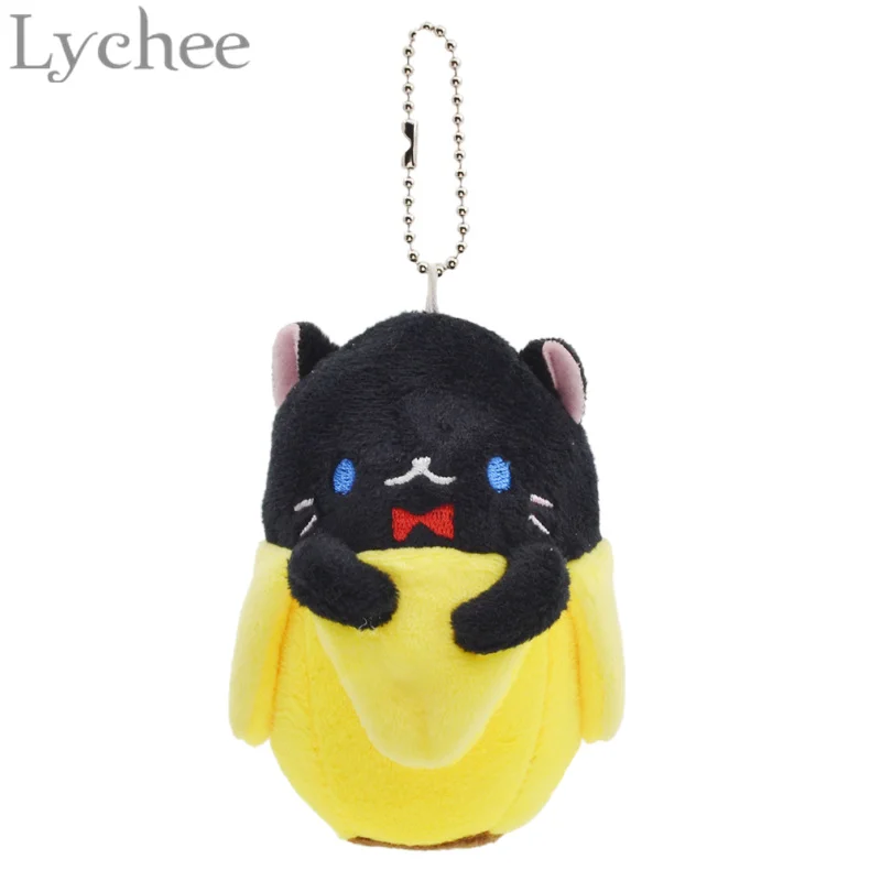 Личи 1 шт. милый плюшевый Bananya банан брелок с котом брелок Рисунок Kawaii мягкая игрушка, кукла подвесной кулон - Цвет: Black