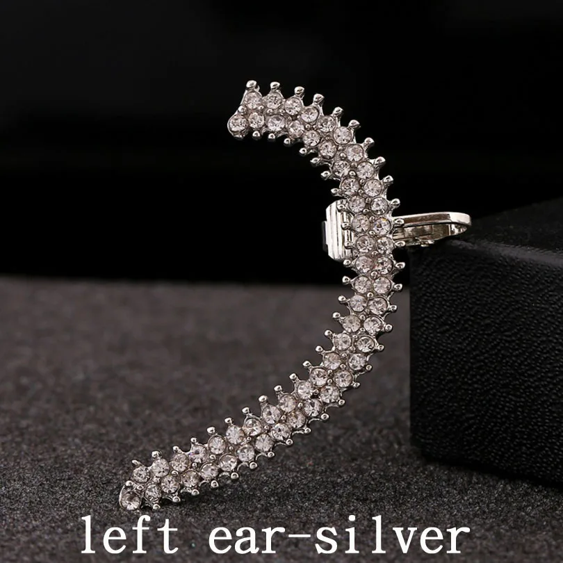 Left ear silver Модные панк европейский и американский Популярные Полный серьги со стразами манжеты для женщин Свадебные подарки украшения полный кристалл клипсы - Окраска металла: Left ear silver