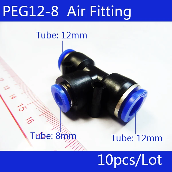 

Free shipping 10pcs PEG 12MM - 8MM Pneumatic Unequal Union Tee Quick Fitting Connector Reducing Coupler PEG12-8