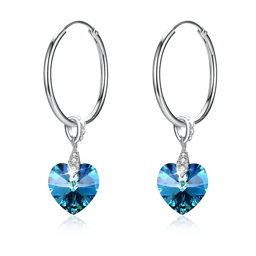 Серьги-капли LEKANI с кристаллами Swarovski, 925, серьги-капли в форме сердца с кристаллами, простые романтичные серьги, бутик - Цвет камня: SVE320-A