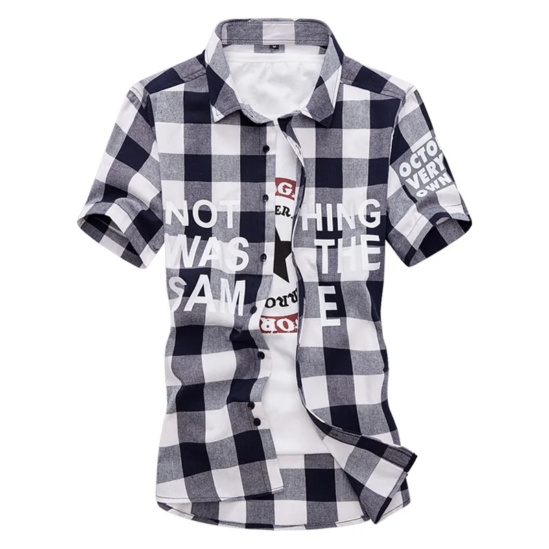 2017 китайский размер Для Мужчин's Рубашки в клетку хлопок короткий рукав