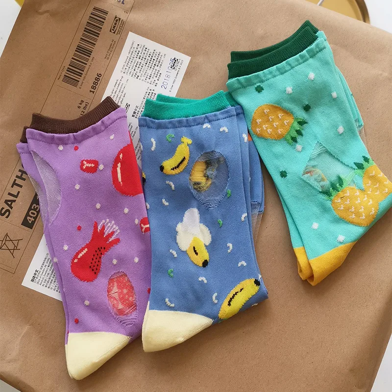 2019 новые летние дизайн Для женщин тонкие носки в виде клубники типа &quotбанан&quot