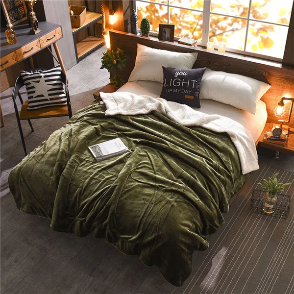 dark green 200*230 см взрослый плотный фланелевый очень теплый мягкий кашемировый одеяло s двухслойный покрывала пледы одеяло для королевского размера - Цвет: dark green