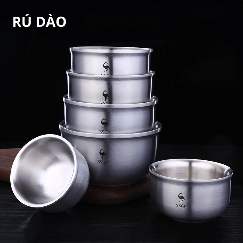 RUDAO Deep thickening 304 stainless steel bowl set double layer heat insulation anti scalding and dropping rice baby | Дом и сад