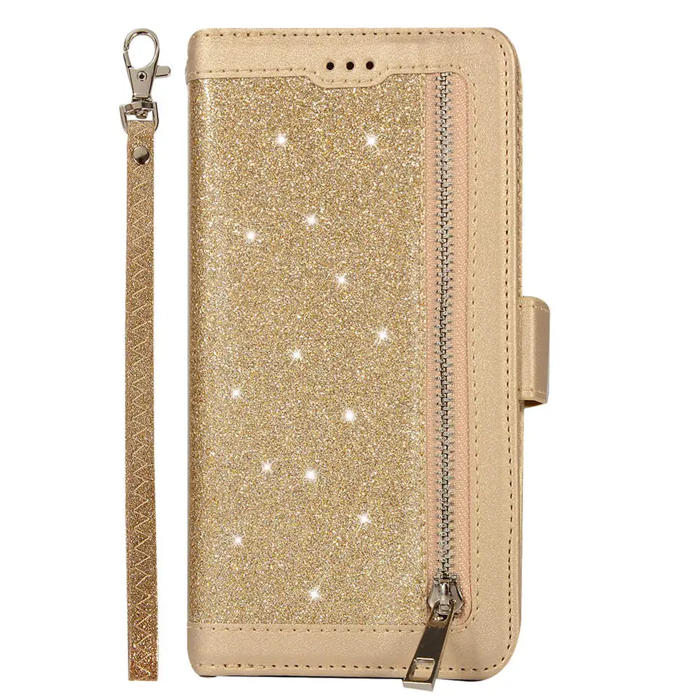Блестящий флип кошелек на молнии для Apple iPhone 7 8 Plus Роскошный чехол + с отделением