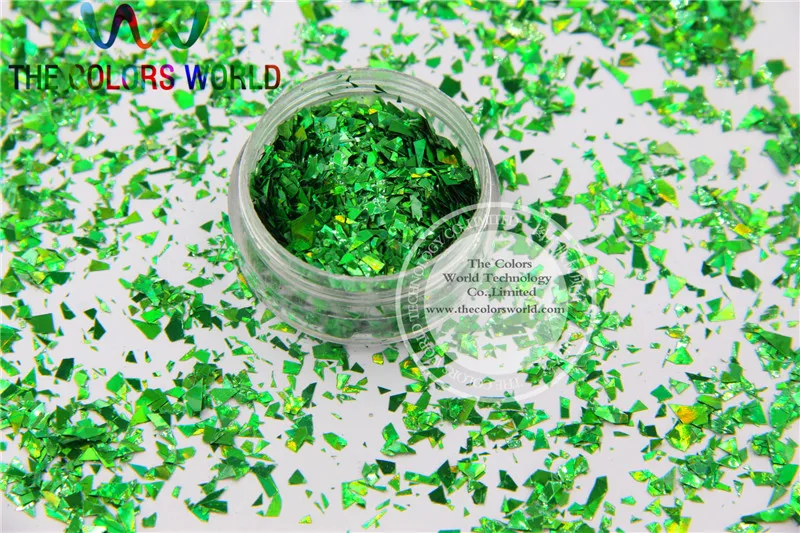 

TCA600 Holographic Green Color Mylar Sheet Random Cut Size Flakes for nail decoration and other art DIY decoration
