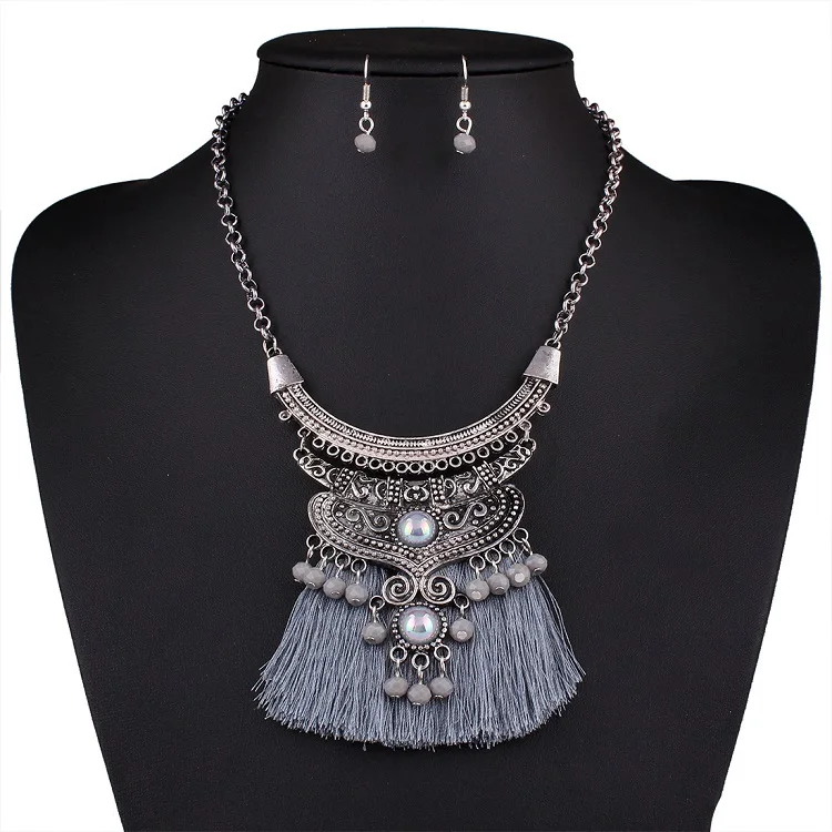 gray Find Me,, Брендовое модное, опт, бохо, воротник с кисточками, колье, ожерелье, Ретро стиль, этническое, макси, массивное ожерелье, женское ювелирное изделие - Окраска металла: gray