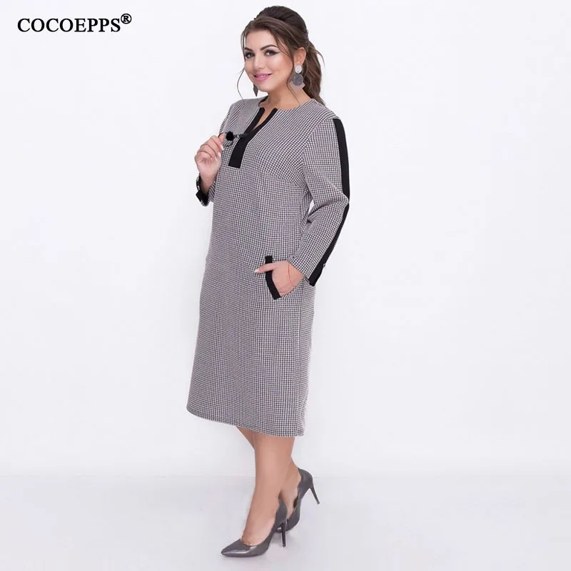 5XL 6XL осеннее женское платье большого размера зимнее повседневное лоскутное платье с принтом плюс размер на молнии офис леди работа Большие размеры s элегантное вечернее платье