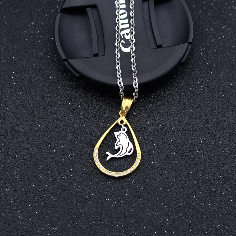 Lostpiece 2017 New Women's Stainless Steel Zircon Animal Dolphin Pendant Necklace Jewelry Wholesale Gold-Silver Tone LYPP048 | Украшения