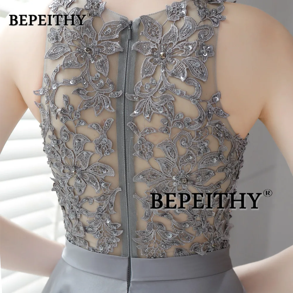 Vestido de festa серое длинное вечернее платье с круглым вырезом и кружевным верхом винтажное элегантное платье для выпускного вечера Abendkleider горячая распродажа