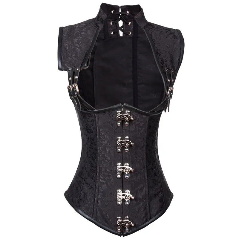 

S-6XL Vintage Gothic Brocade Collared Top Sexy Cupless Waist Trainer Vest Steampunk Corset Corsets and Bustiers Steel Boned