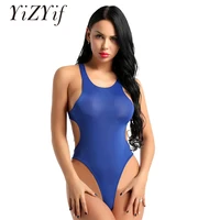 yizyif women body suit sexy leotard one piece see through sheer scoop neck sleeveless high cut backless leotard body suit