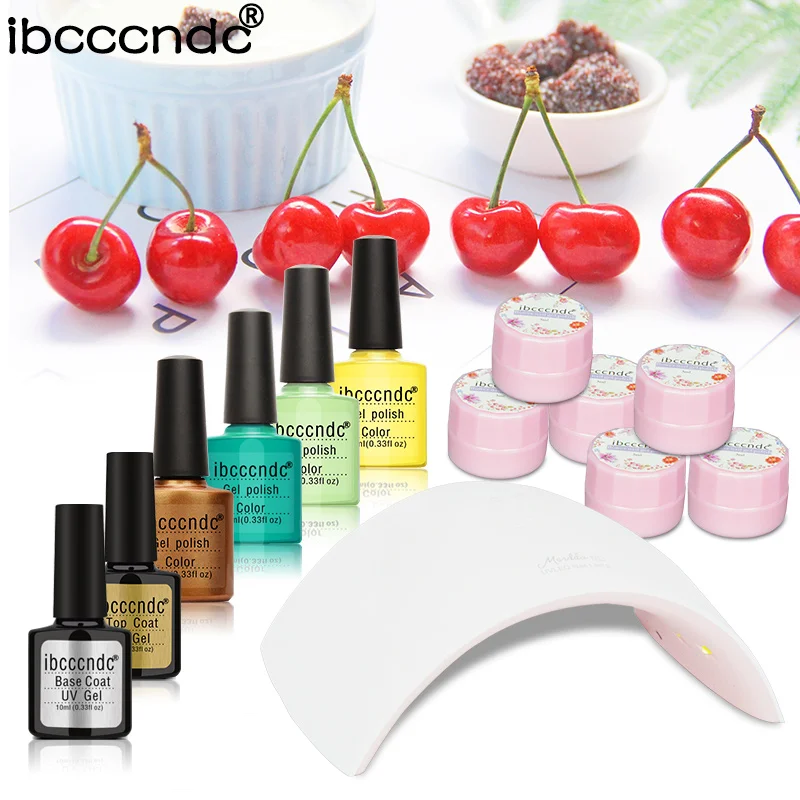 

4pcs 10ml Soak Off UV Gel Nail Polish 24W LED Lamp Base Gel Top Coat Varnish 6 Colors Flower Fairy Gel Lacquer Kit Nail Art Set