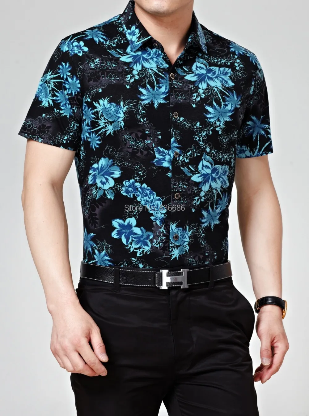 Высококачественная Летняя мужская гавайская рубашка с модным цветочным принтом