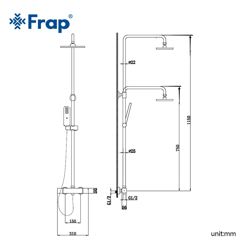 Настенный термостатический смеситель FRAP для ванной комнаты ванны и душа Водопад