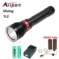 anjoet waterproof underwater 100m diving diver xm l2 led flashlight fish lamp white light 18650 rechargeable battery torch