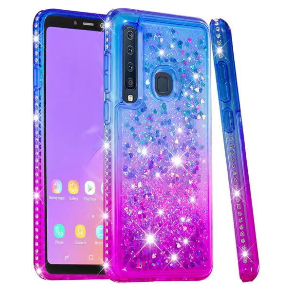 Алмазный Блестящий силиконовый чехол для samsung Galaxy A9 A9 Star Pro A9s A9200 жидкий зыбучий песок Блестящий плавающий чехол - Цвет: Синий