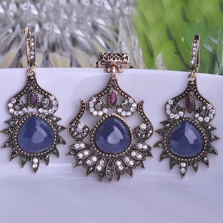 Blucome Retro Style Round Green Drop Necklace Earrings Jewelry Set Resin Female Acrylic Wild Party Wedding Decoration Best Gifts | Украшения