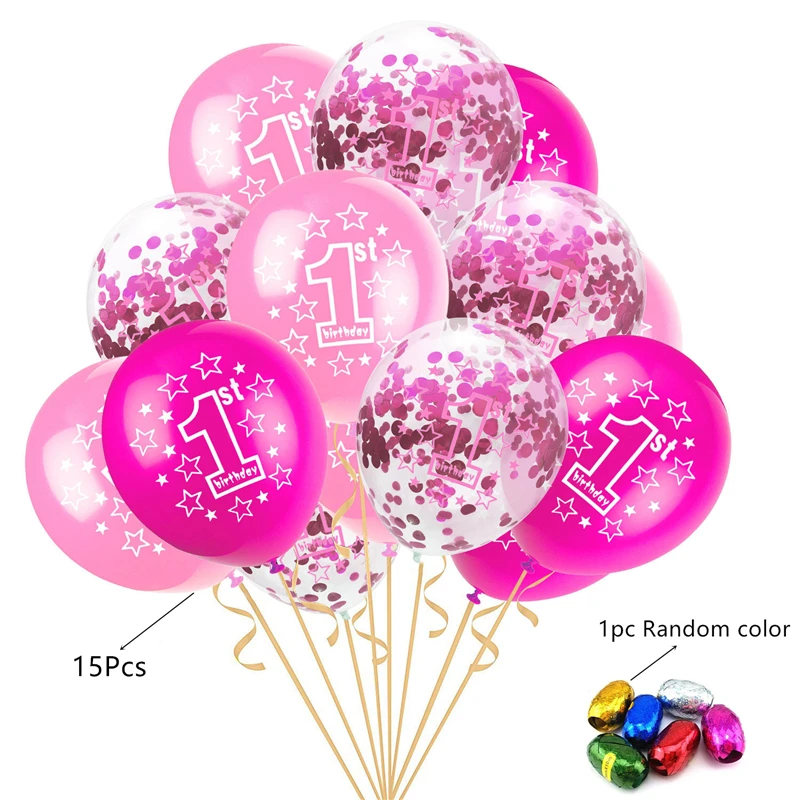 15pcs 1st pink Воздушный шар на день рождения Babyshower, воздушный шар на день рождения для мальчиков/девочек, украшение для вечеринки на день рождения, воздушный шар для детей, декор для детей, воздушные шары - Цвет: 15pcs 1st pink