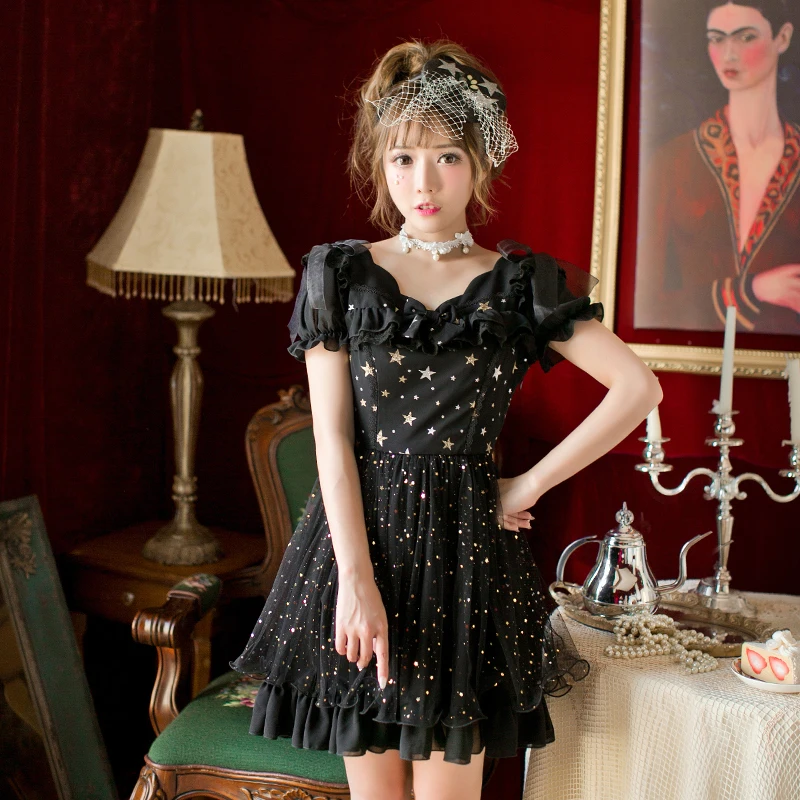 Шифоновое платье принцессы сладкой Лолиты сладкое в японском стиле кружевное с