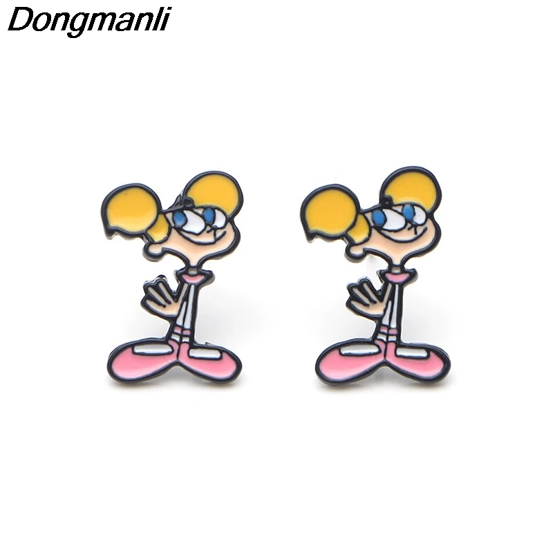 P3712 Dongmanli Dexter Lab серьги-гвоздики для женщин эмалированная нержавеющая сталь пирсинг ювелирные изделия из Кореи для девочек