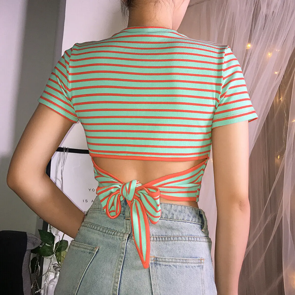 Женский сексуальный бандажный укороченный топ Повседневная тонкая футболка с