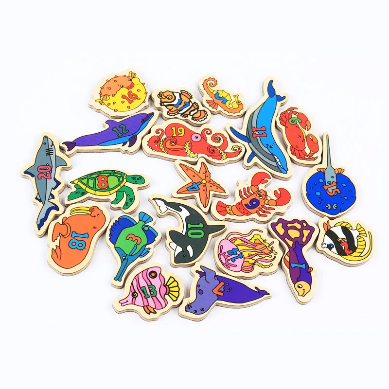 Новые милые деревянные Мультяшные буквы Животные Магнитные рыболовные игры и