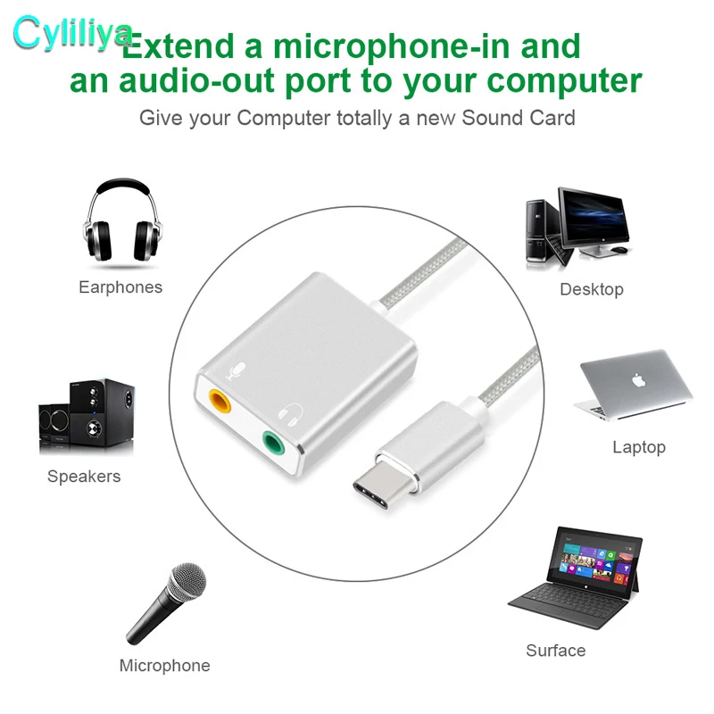 USB-C Type-C Adapter Cable with 3.5mm 3D Stereo Sound Soundbox Earphones Plug and Speaker Microphone Jack | Мобильные телефоны и