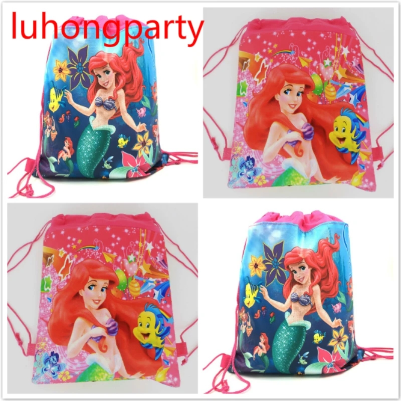 1 шт. 34*27 см маленькая русалочка тема нетканые сумки ткани drawstring Рюкзак Дети День рождения подарок сумки