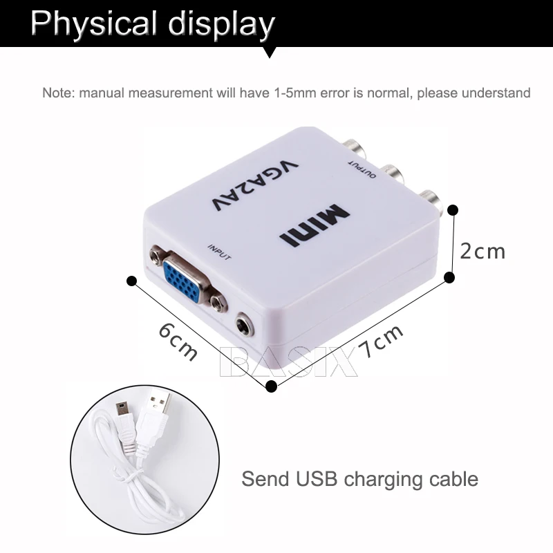 Преобразователь Basix 1080P VGA AV RCA с 3 5 мм аудио VGA2AV/CVBS адаптер для ПК к HD TV