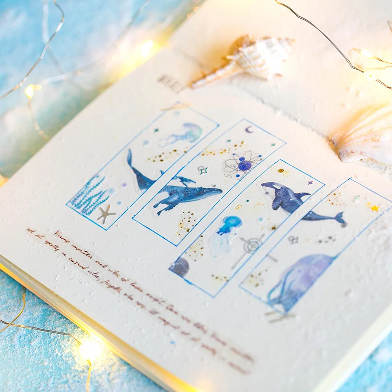 6 листов свежих зеленых клейких наклеек С КАКТУСОМ и голубым Китом декоративный