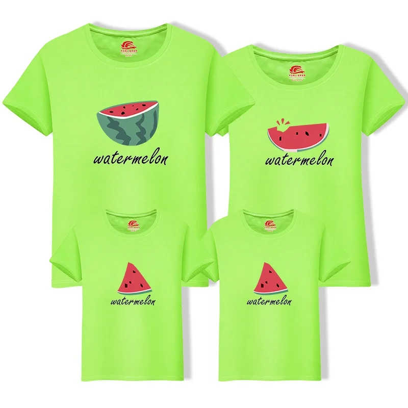 Light Green Одежда для всей семьи; хлопковая одежда для мамы, папы, сына и дочки; Одинаковая одежда для семьи; летняя футболка с короткими рукавами; Верхняя одежда с рисунком арбуза - Цвет: Light Green