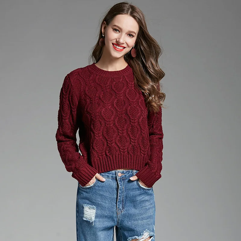 Suvance Spring Casual Knitted Solid Color Pullover O Neck Patchwork Long Sleeve Loose Women Short Sweater | Женская одежда