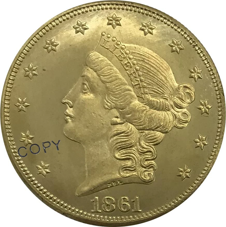 Коллекционная латунная монета США 1861 20 долларов с головой свободы двойным орлом |