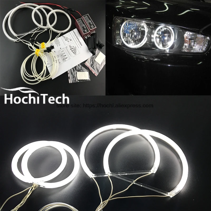 HochiTech WHITE 6000K CCFL Headlight Halo Angel Demon Eyes Kit angel eyes light For Mitsubishi Lancer 2008-2015 non projector