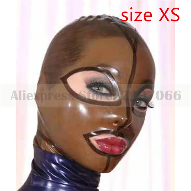 size XS Латексная Фетиш-маска с молнией сзади прозрачный черный капюшон латексная Клубная одежда RLM046 - Цвет: size XS
