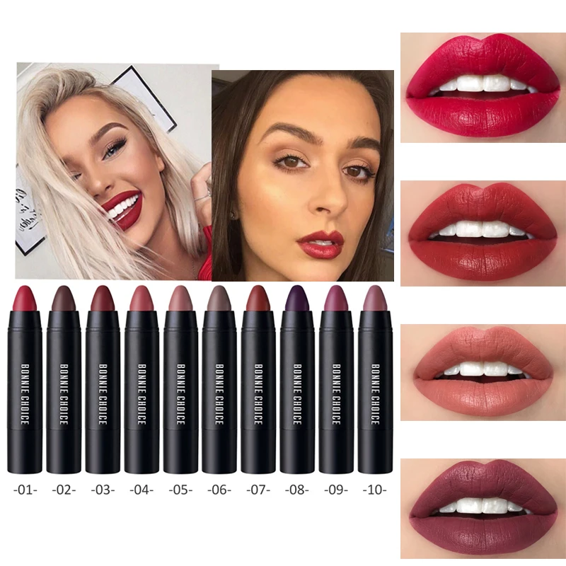Bonnie Choice, 10 цветов, матовая Женская губная помада, водостойкая, долговечная, Готическая, розовая, бархатная губная помада, ручка, Красная губная помада, красота