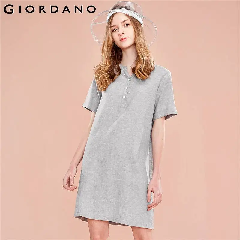 Giordano/женское летнее платье женское крутое льняное Хлопковое с короткими