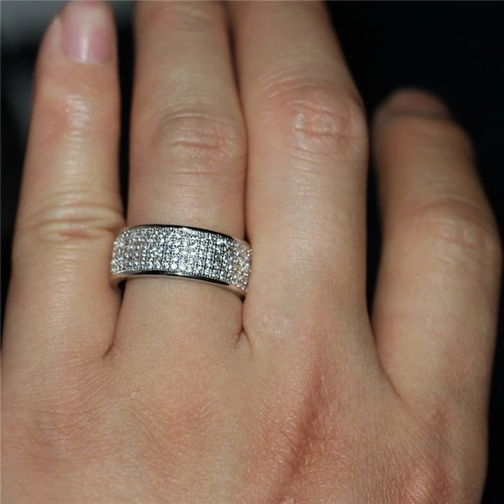 Luxury 5 Rows FAshion Rings Unisex Pave Rhinestone Inlay Finger Women Men Shiny Silver Plated Bride Wedding Jewelry | Украшения и
