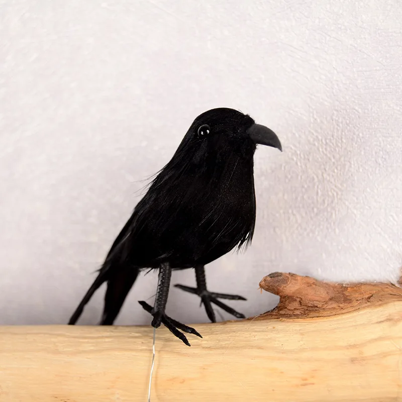 

foam& feathers artificial bird 12cm crow bird Halloween cosplay prop,,garden decoration toy w0658