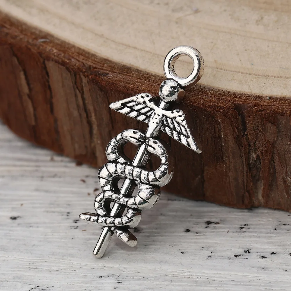 DoreenBeads подвески из цинкового сплава с медным символом Caduceus серебряного цвета