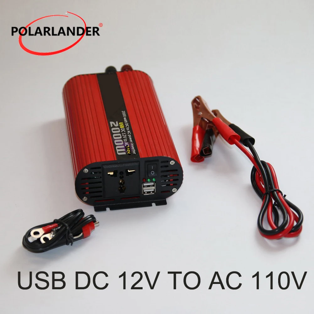 Автомобильный инвертор Polarlander с двумя USB-портами 2000 Вт 12 В/24 В 110 В/220 постоянного