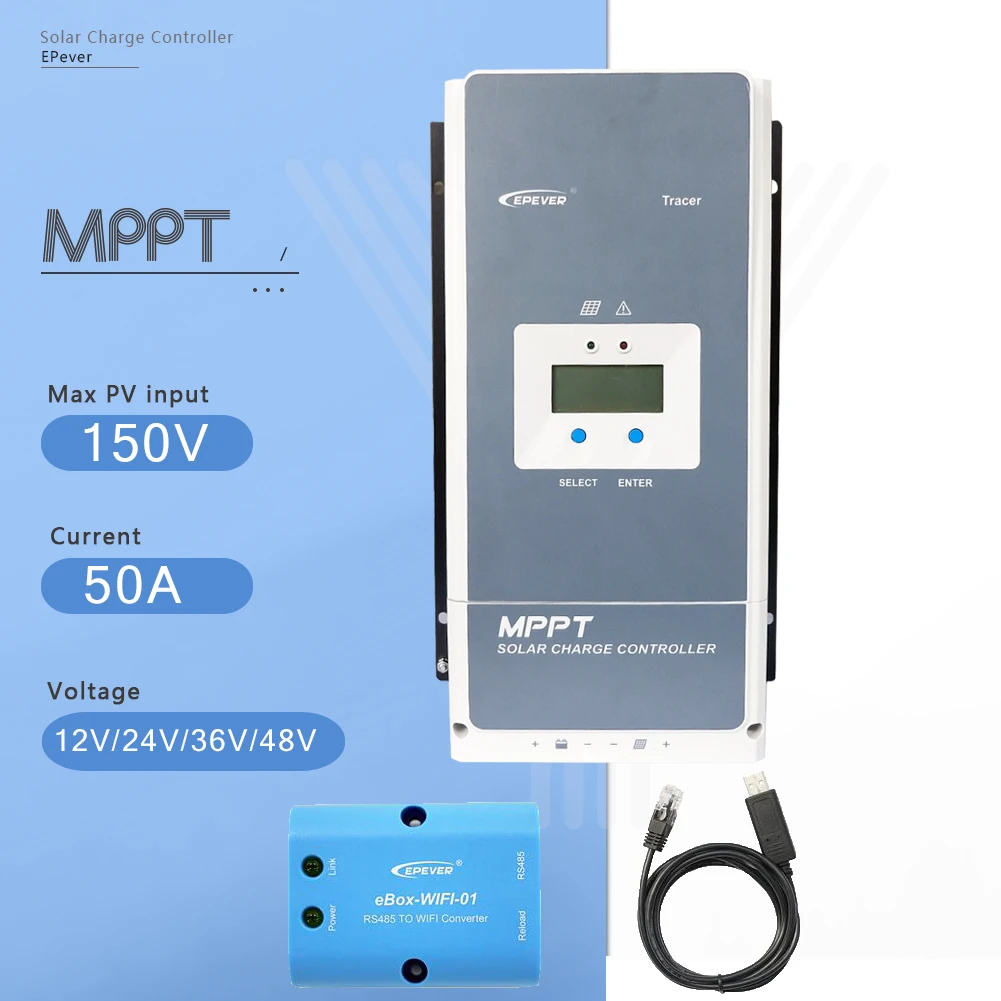 5415AN-WIFI-RS485 EPever Tracer5415AN 50A солнечное зарядное устройство MPPT контроллер 12 В 24 в 36 в 48 в авто для Max 150 в солнечная панель Входной регулятор высокого качества - Цвет: 5415AN-WIFI-RS485