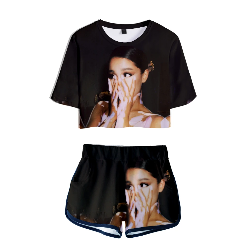 Женский комплект с принтом Ariana Grande летний круглым вырезом и короткими рукавами XXS